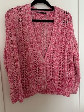 Lush Chunky Pink Marled V-Neck Button Cardigan